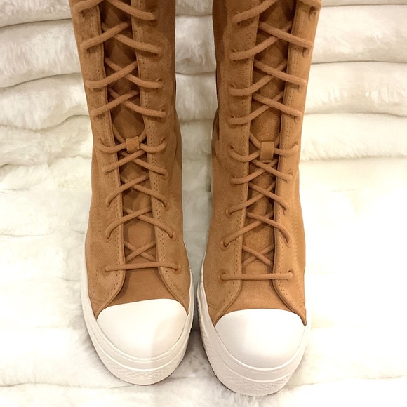 Tan Converse Knee High Lug Sole Boots – Women’s Leather Lace Up Size 9 - Picture 6 of 16